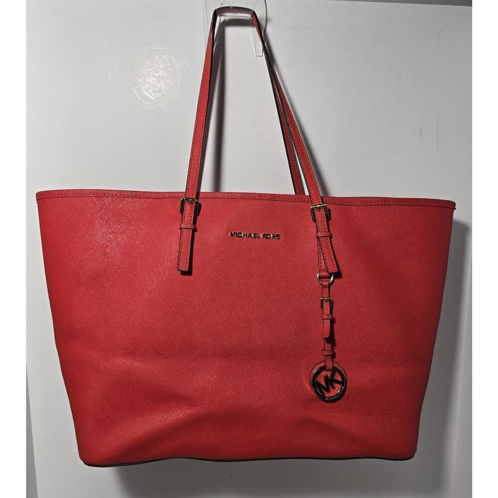 Michael Kors Jet Set Travel Tote Saffiano Leather Tote Red-Orange LG MSRP $278